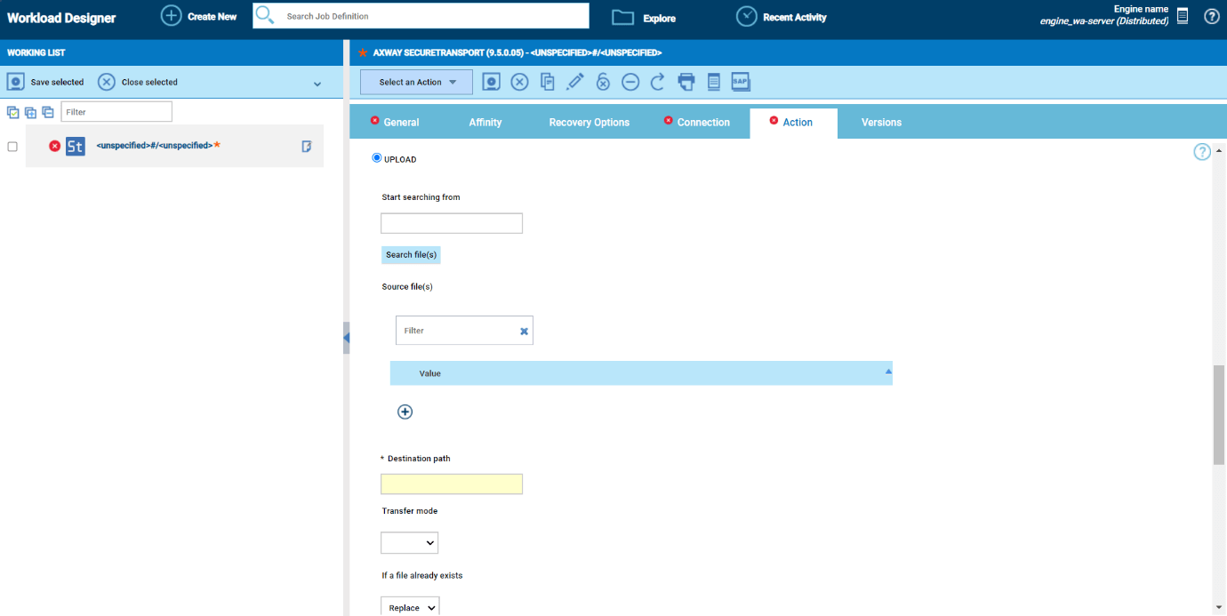 Action Page Upload Section