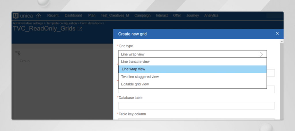 HCL Unica Plan’s TVC Read Only Grid