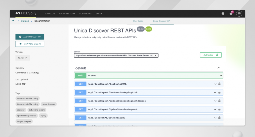Unica Discover REST APIs