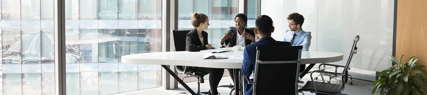 banner showcasing discussions of corporate professionals 