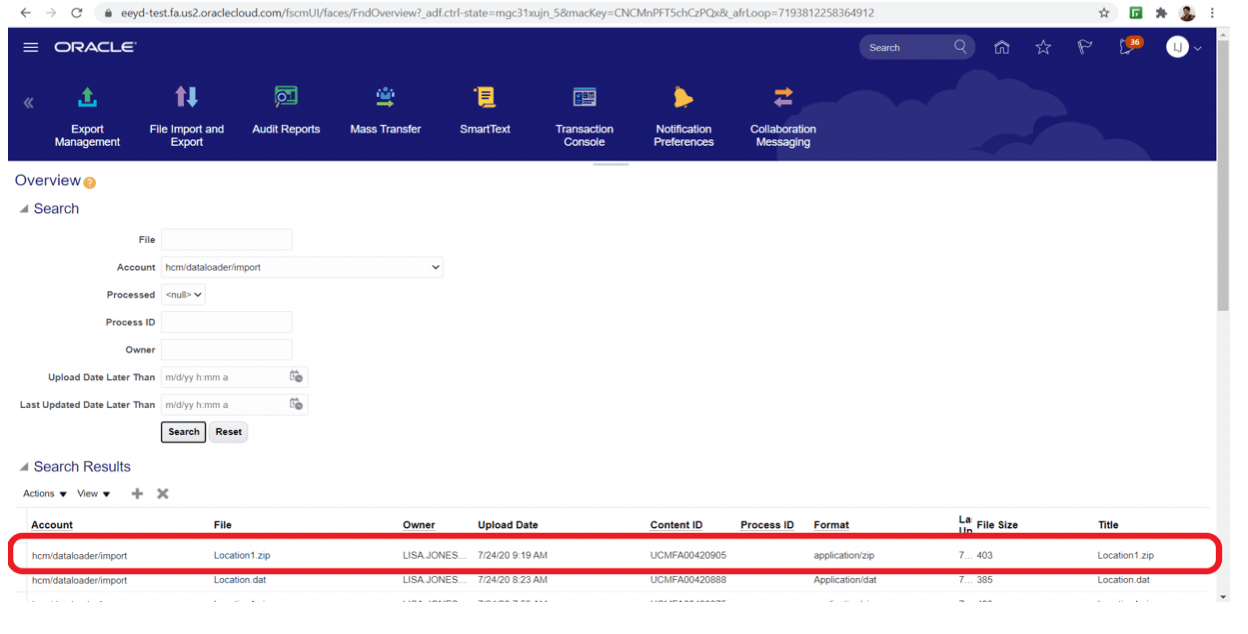 ucm file upload status