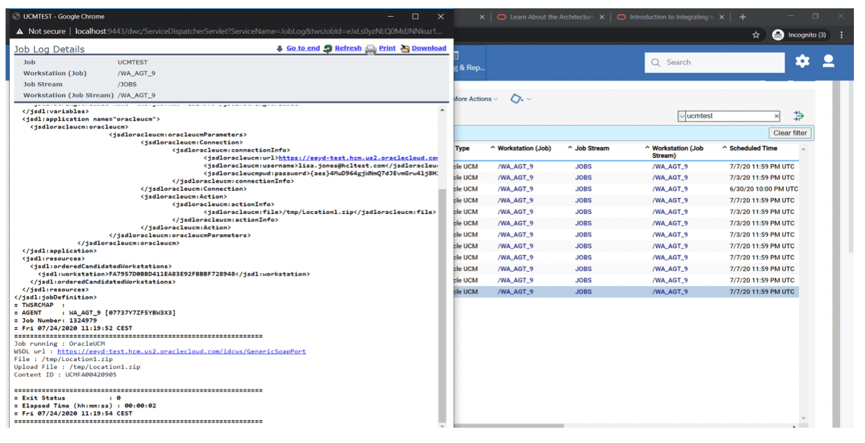 logs for the oracle ucm